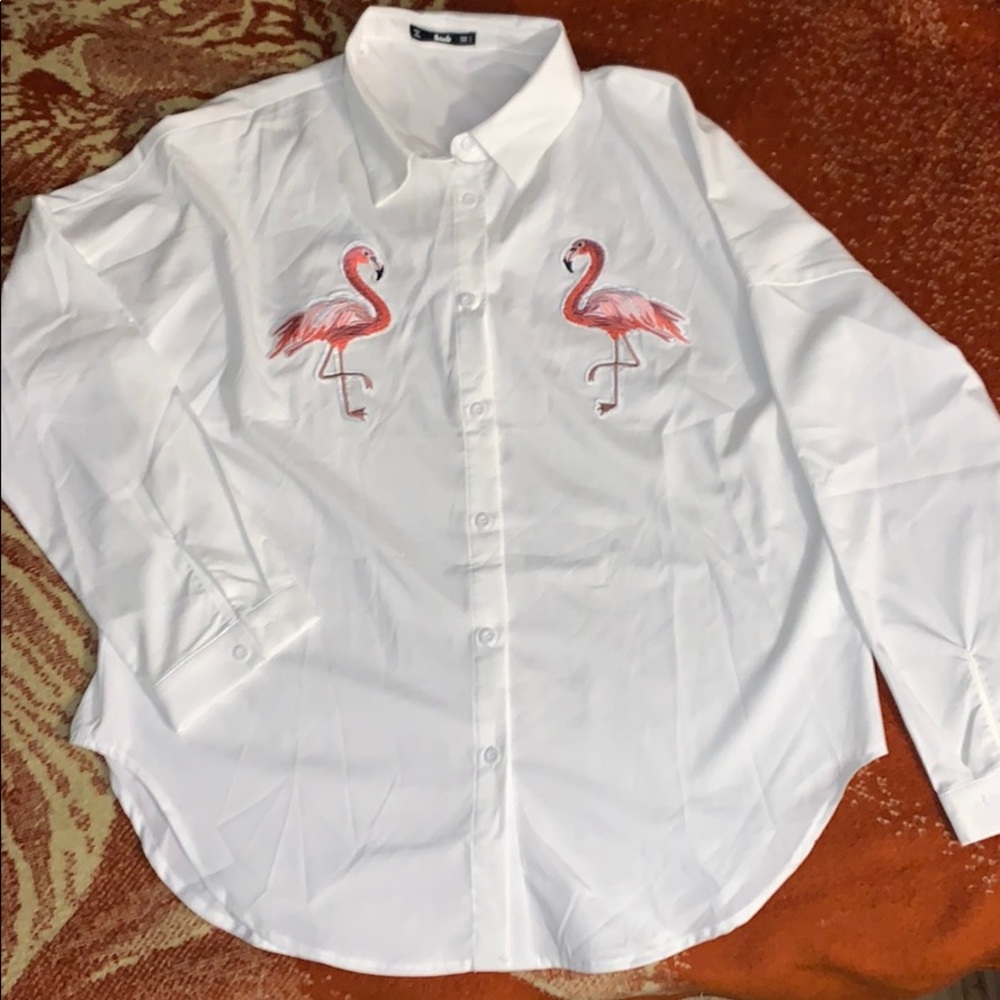 Women’s Button Flamingo Shirt Sz Large